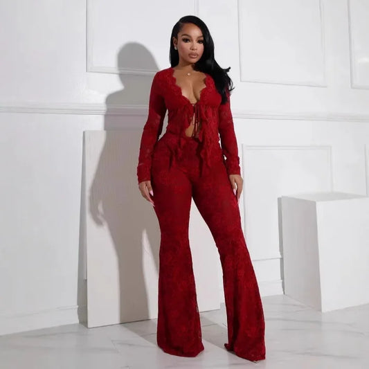 FLIRTY 2 PC LACE PANTS SET