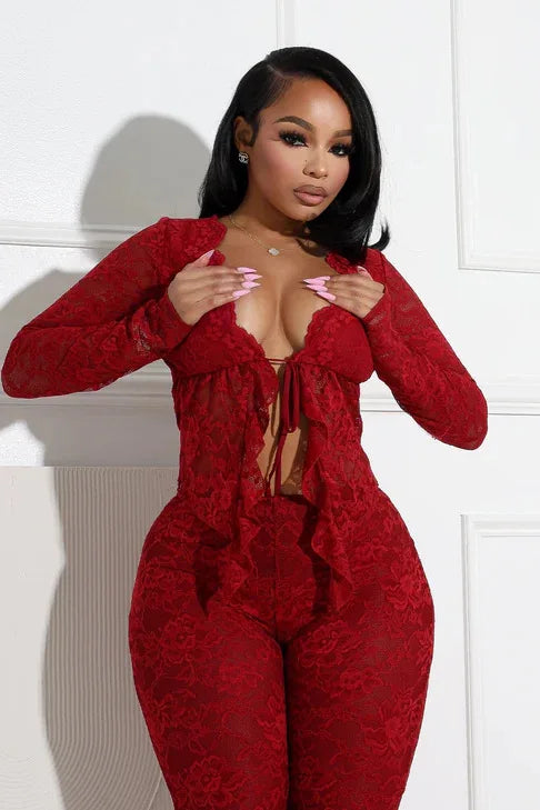 FLIRTY 2 PC LACE PANTS SET