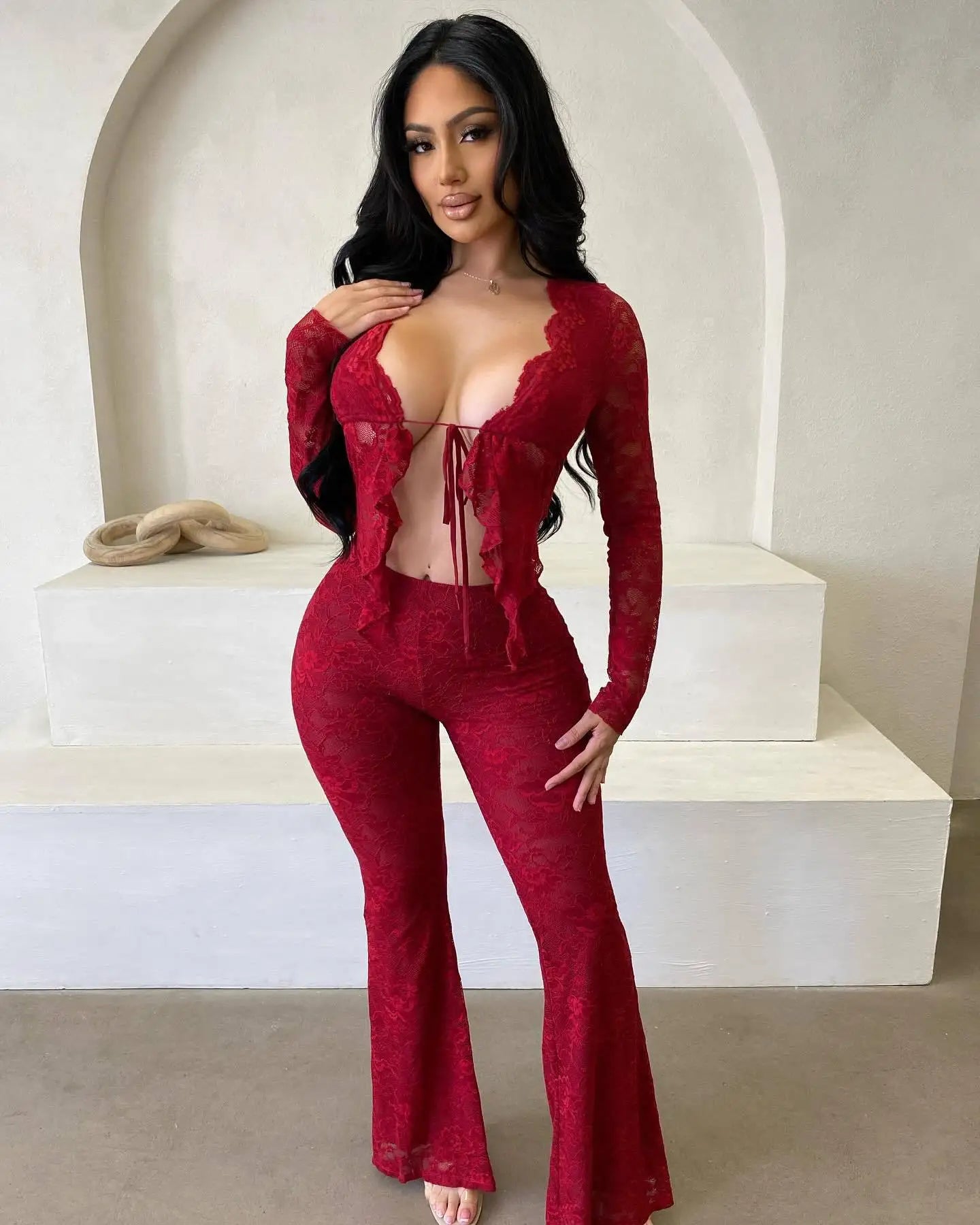 FLIRTY 2 PC LACE PANTS SET