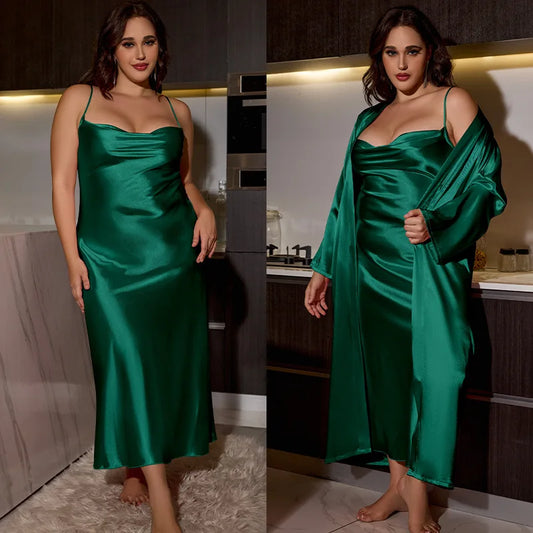 PLUS CURVY SATIN SLEEPWEAR DRESS