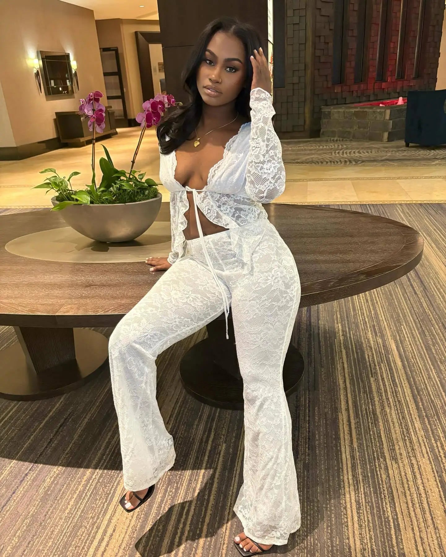 FLIRTY 2 PC LACE PANTS SET