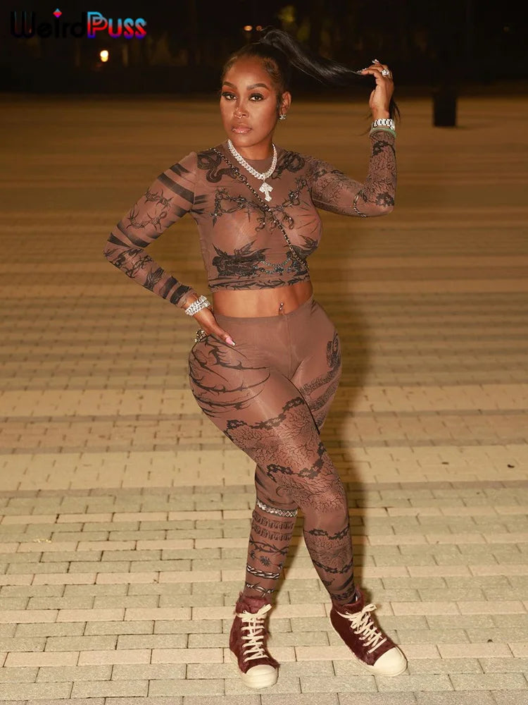 CLASSIC DRAGON PRINT MESH 2 PC SET