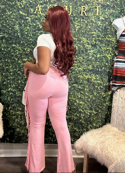 AZURI BABY PINK SPRING CROP TOP AND TASSEL PANTS SET