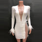 Feathered V neck Mini Dress
