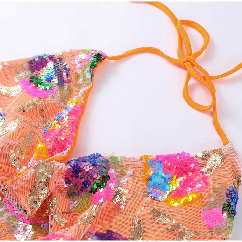 SEQUINED HALTER SKIRT SET