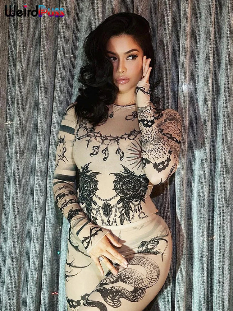 CLASSIC DRAGON PRINT MESH 2 PC SET