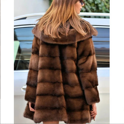 Women's mink fur coat medium long hooded coat fur plus size casual winter warm loose