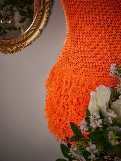 ORANGE FRINGE BODYCON MINI DRESS