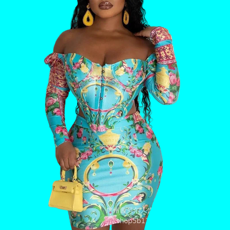 TROPICAL FLORAL PRINT SKIRT SET