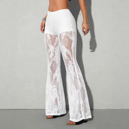 WHITE FLARE LACED PANTS
