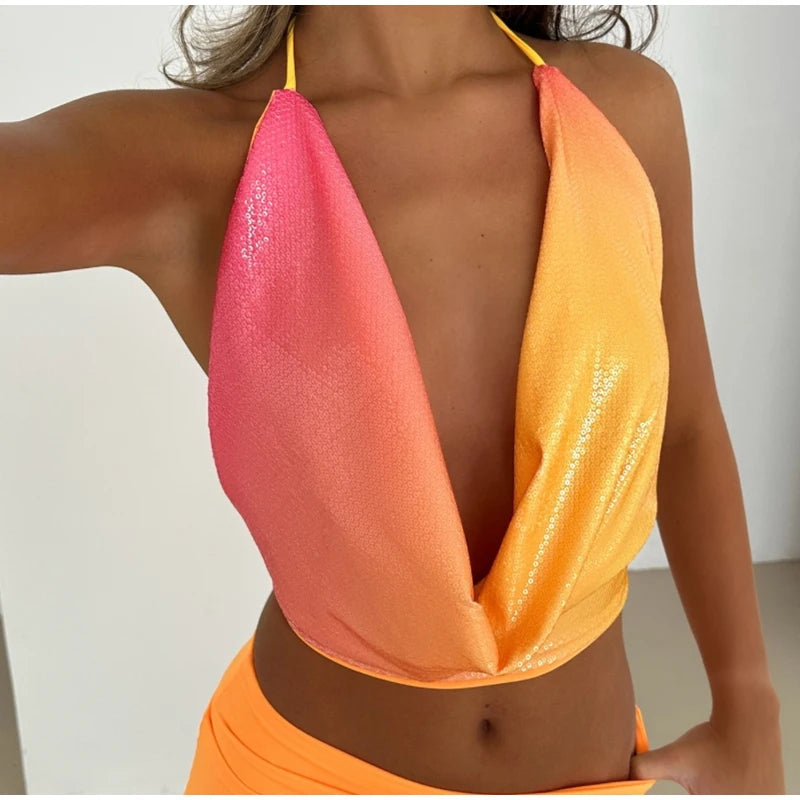 SEQUINED HALTER SKIRT SET