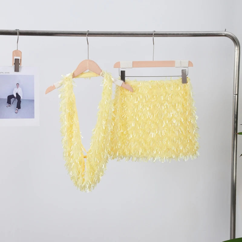 SEQUINED HALTER SKIRT SET