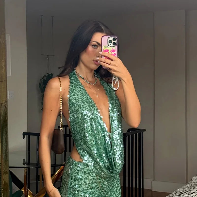 SEQUINED HALTER SKIRT SET