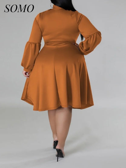 SOMO Plus Size Women Dress Long Sleeve Puffy Sleeve Mid-length Dress Party New Year Dress 2024 Dropshipping Wholesale Vestido