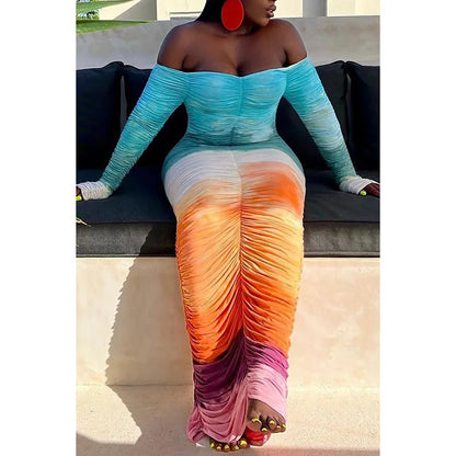PLUS CURVY RUCHED MULTICOLOR DRESS