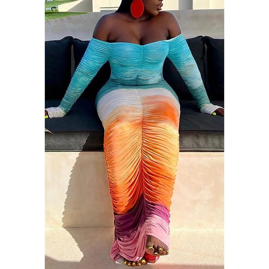 PLUS CURVY RUCHED MULTICOLOR DRESS