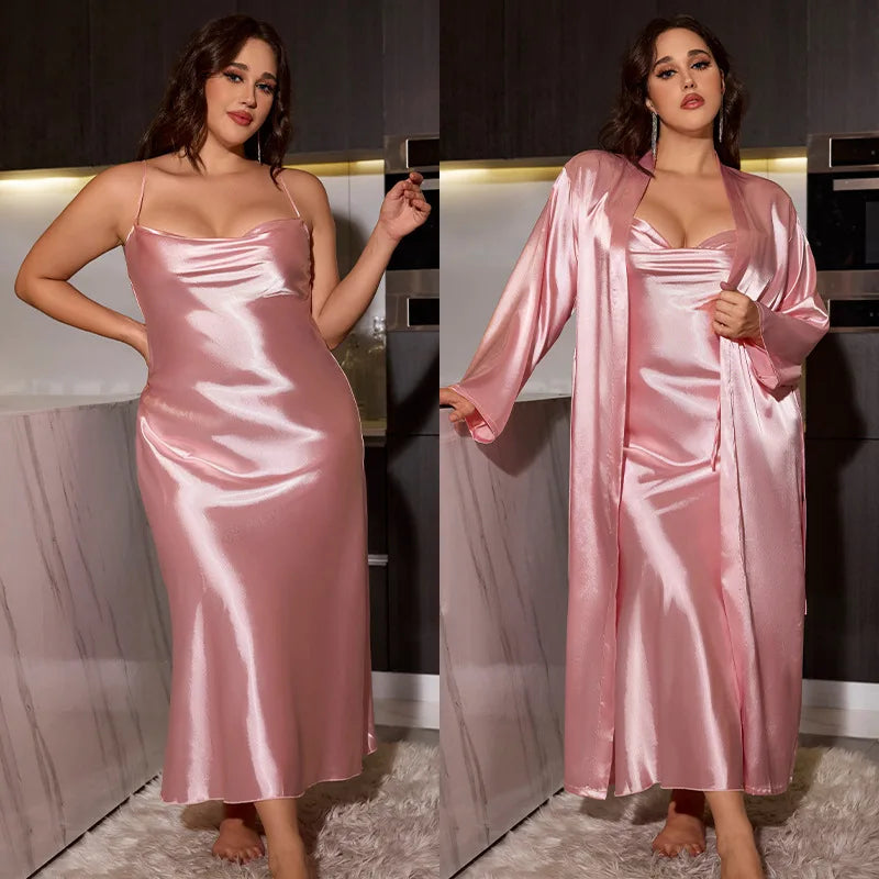 PLUS CURVY SATIN SLEEPWEAR DRESS