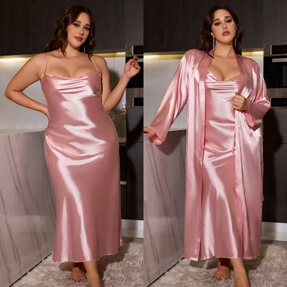 PLUS CURVY SATIN SLEEPWEAR DRESS