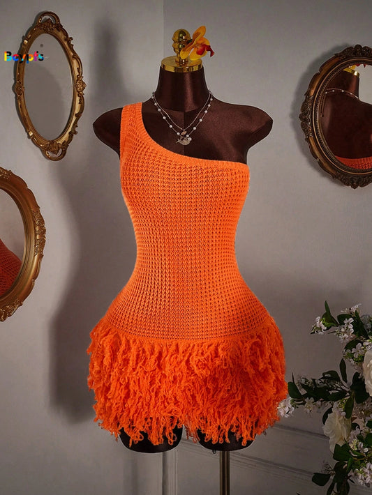 ORANGE FRINGE BODYCON MINI DRESS