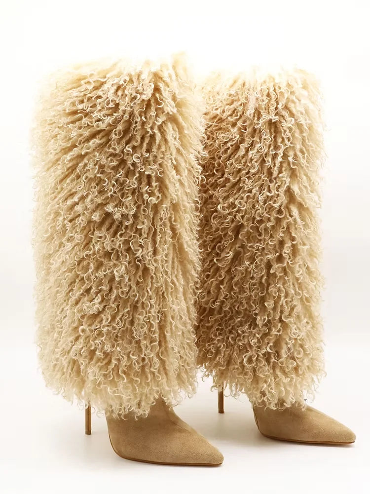 HOT CHIC FURRY KNEE THIGH HIGH BOOTS
