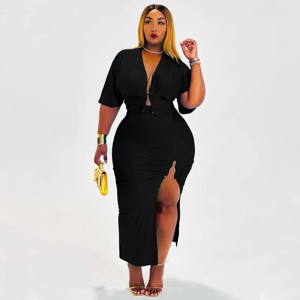 CITY GYAL PLUS CURVY 2 PC SKIRT SET WITH SPLIT