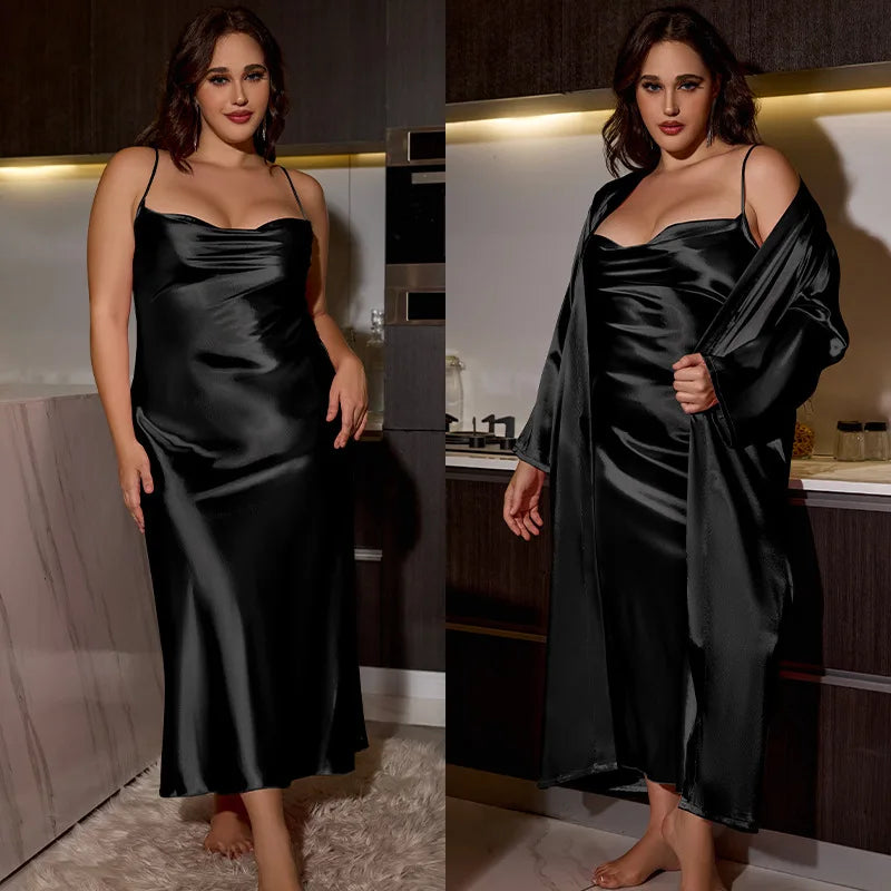 PLUS CURVY SATIN SLEEPWEAR DRESS