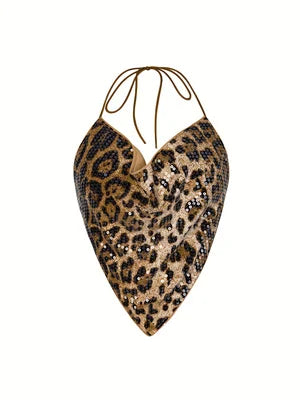LEOPARD SEQUIN HALTER