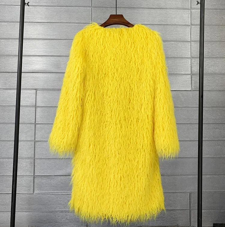 women's fur coat Colorful Furry Pink lamb wool faux fur coat female Shaggy sheepskin coat winter artificial fur jacket