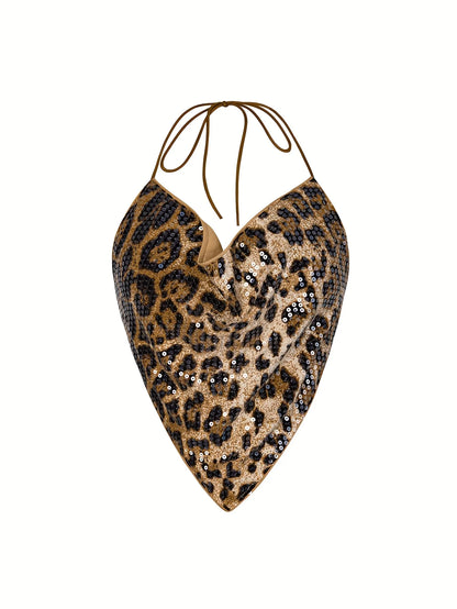 LEOPARD SEQUIN HALTER