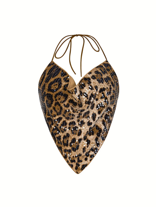 LEOPARD SEQUIN HALTER