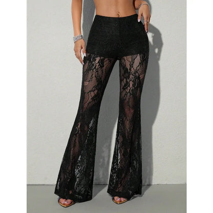 WHITE FLARE LACED PANTS