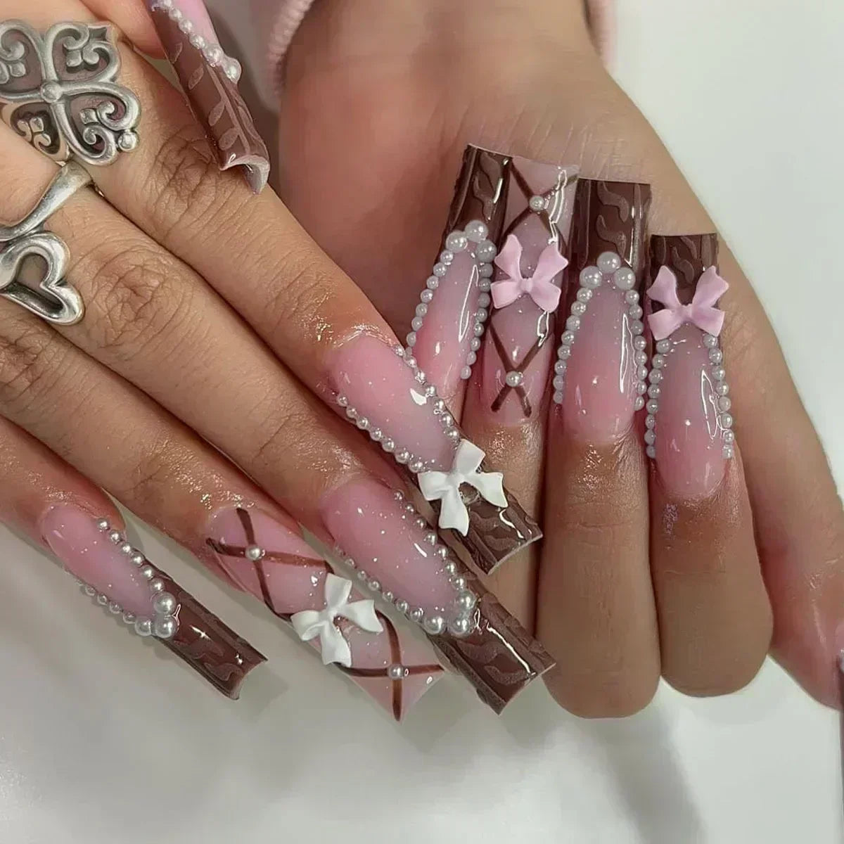24 PCS SHIMMER LONG LUXURY PRESS ON NAILS