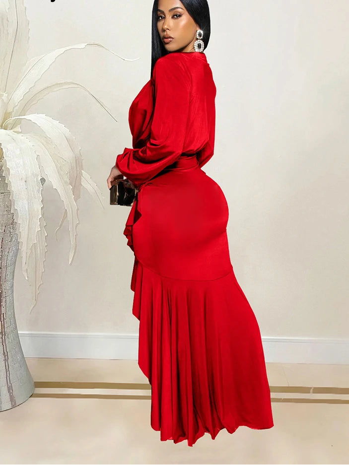 RUFFLES RUCHED MAXI DRESS