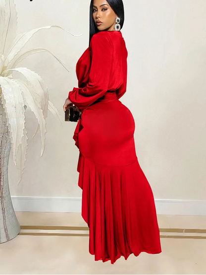 RUFFLES RUCHED MAXI DRESS