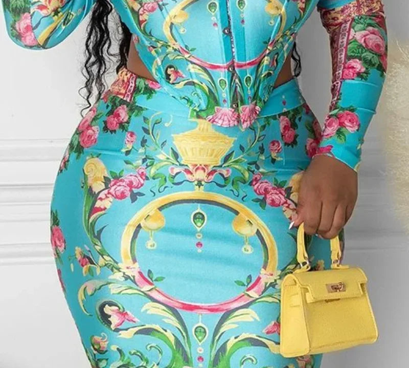 TROPICAL FLORAL PRINT SKIRT SET