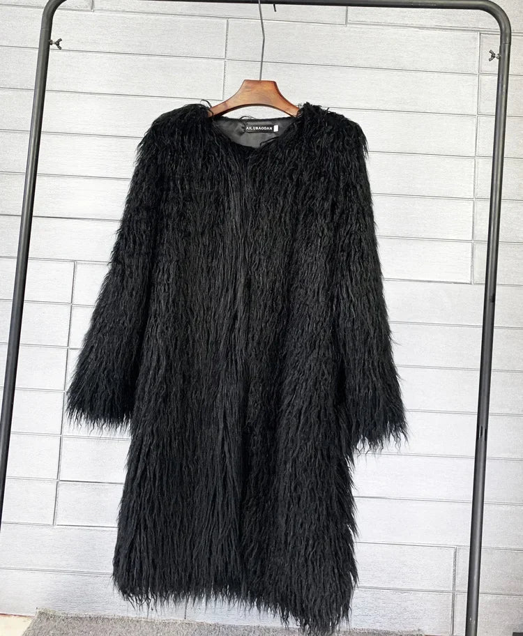 women's fur coat Colorful Furry Pink lamb wool faux fur coat female Shaggy sheepskin coat winter artificial fur jacket