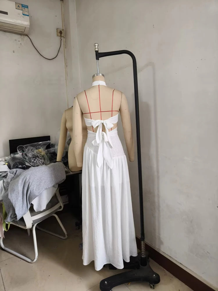 All White Summer Party Dress Two Piece Set