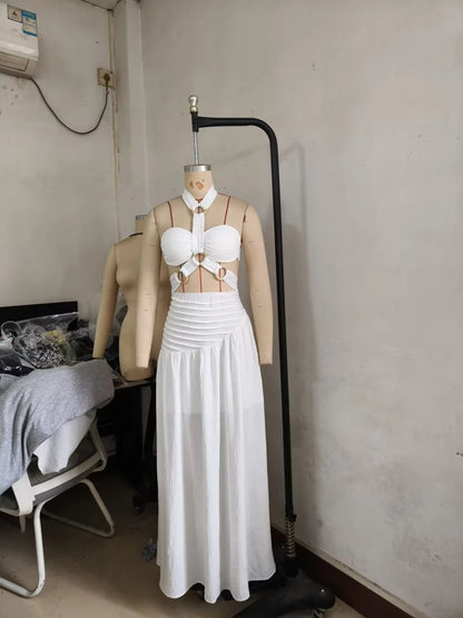 All White Summer Party Dress Two Piece Set