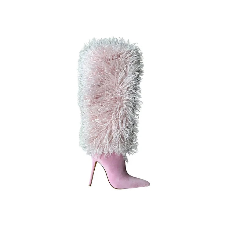 HOT CHIC FURRY KNEE THIGH HIGH BOOTS