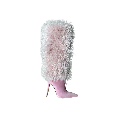 HOT CHIC FURRY KNEE THIGH HIGH BOOTS