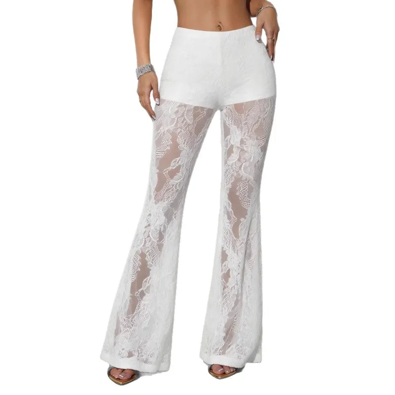 WHITE FLARE LACED PANTS