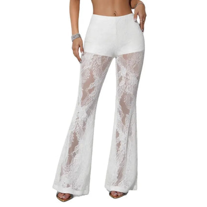 WHITE FLARE LACED PANTS