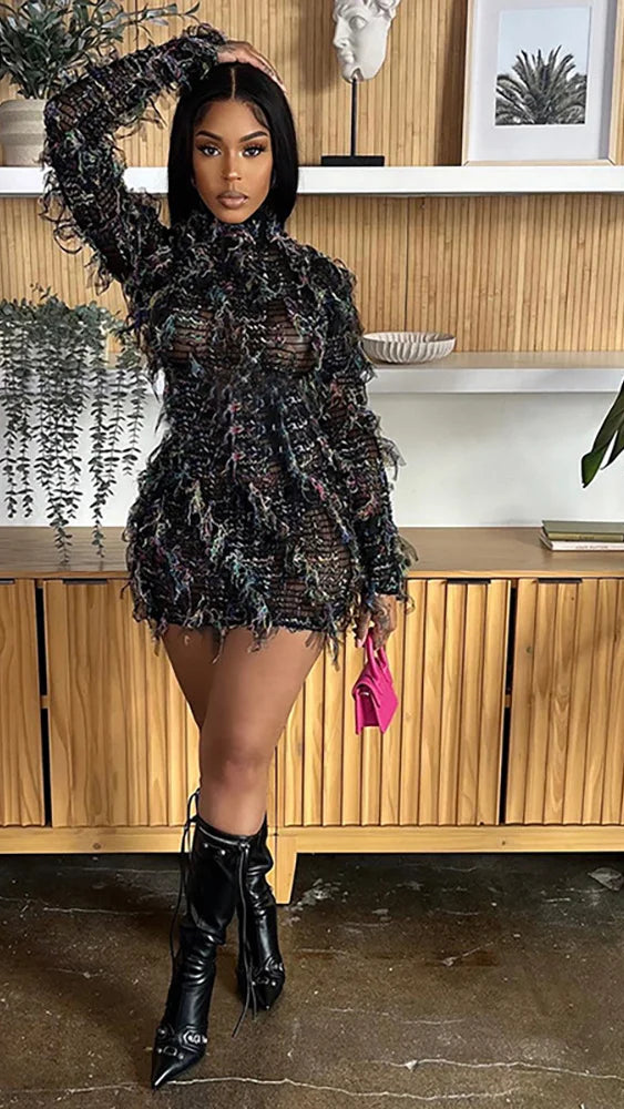 AUTUMN STACKED MINI DRESS