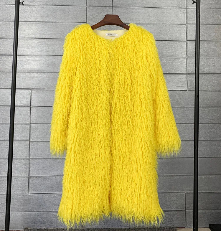 women's fur coat Colorful Furry Pink lamb wool faux fur coat female Shaggy sheepskin coat winter artificial fur jacket