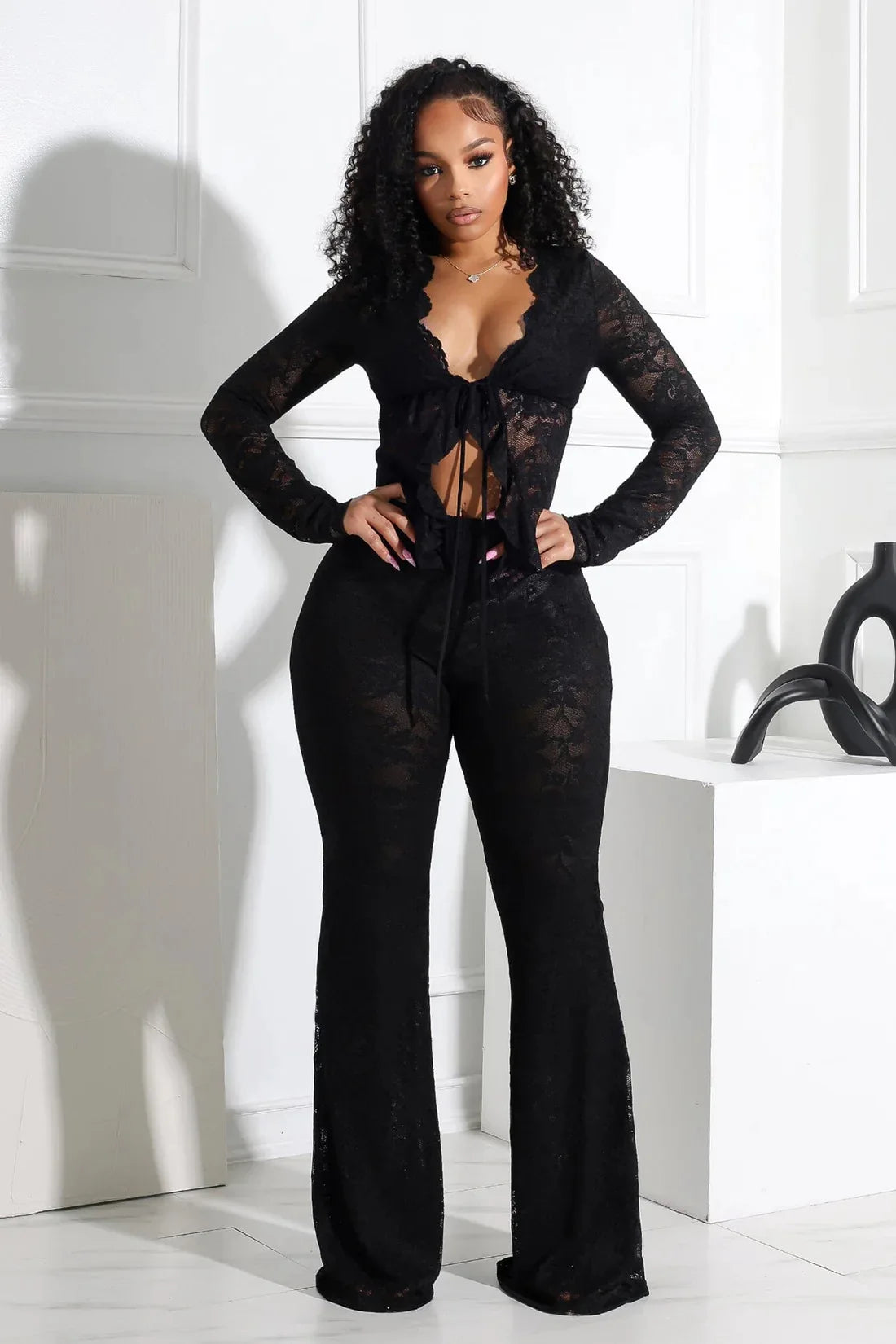 FLIRTY 2 PC LACE PANTS SET