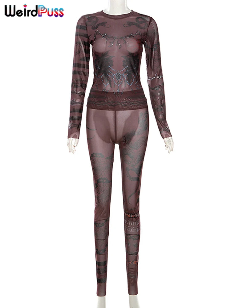 CLASSIC DRAGON PRINT MESH 2 PC SET