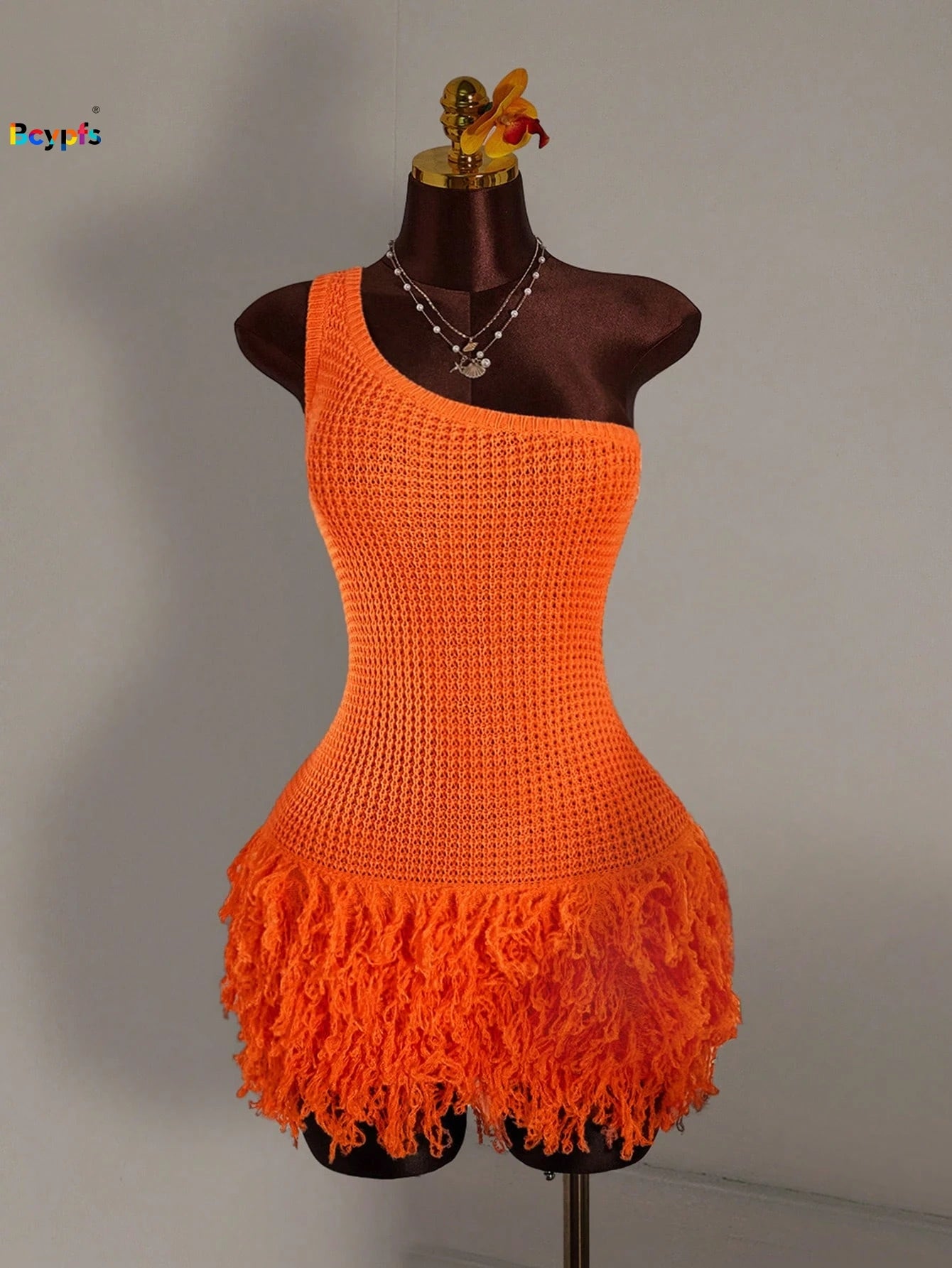 ORANGE FRINGE BODYCON MINI DRESS
