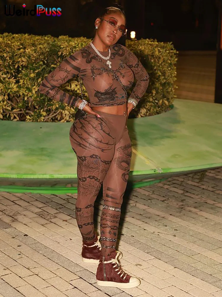 CLASSIC DRAGON PRINT MESH 2 PC SET