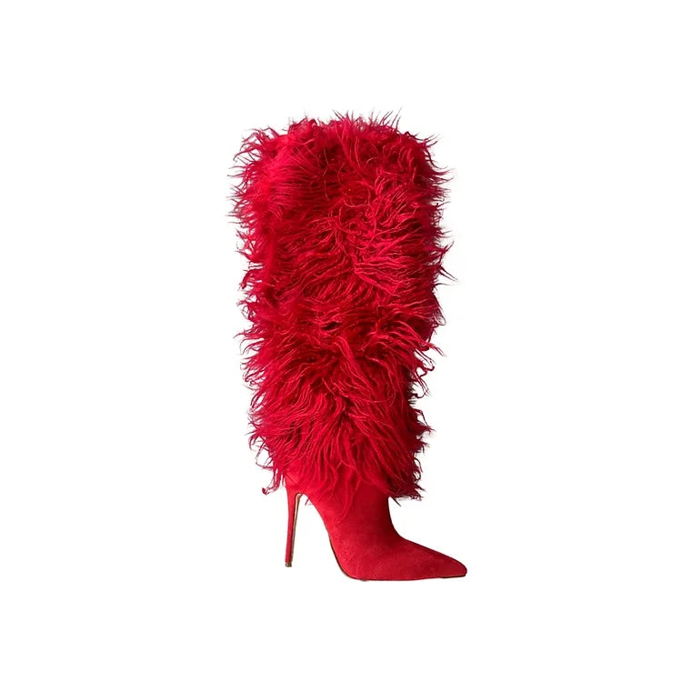 HOT CHIC FURRY KNEE THIGH HIGH BOOTS