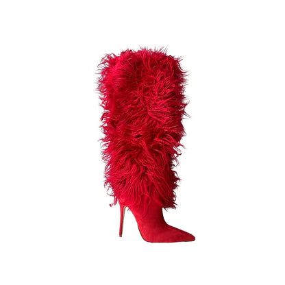 HOT CHIC FURRY KNEE THIGH HIGH BOOTS